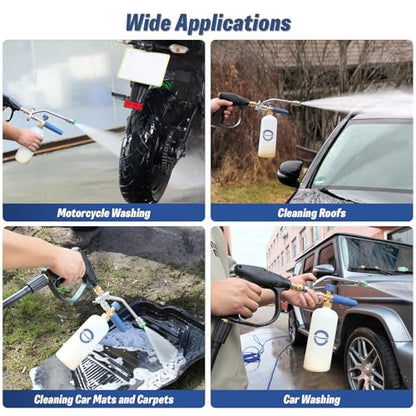 Foam Cannon Dual Connector for Pressure Washer | Double Tip Attachment for Soap Cannon, Pressure Washer Gun and 7 Power Washer Sprayer Nozzles Tips for Car Wash Kit