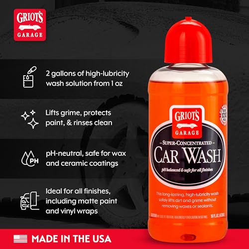 Griot's Garage Super-Concentrated Car Wash for Vehicle Washing and Cleaning, Foaming Liquid Soap, Won't Strip Waxes, Sealants or Ceramic Coatings, pH Balanced, 11102, 16oz - size: 16 Fl Oz (Pack of 1)