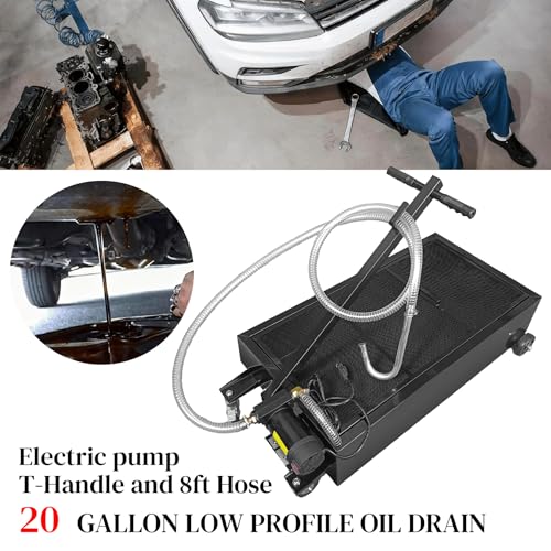 20 Gallon Low-Profile Oil Drain Pan with Electric Pump, Black | Low-profile oil drain pan includes an electric pump, T-handle and J-hook for easier oil changes on cars and trucks. - color: Black, size: 20 Gallon