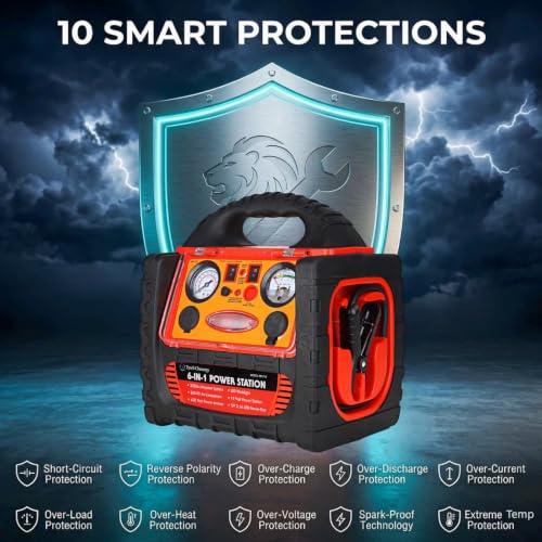 2200 Amp Car Jump Starter with Air Compressor,Portable Power Station with 260 PSI Tire Inflator,400W Power Inverter Dual AC/DC Ports,2.1A USB Port,Battery Clamps
