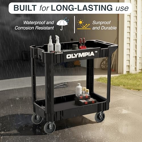 Olympia Tools 87-884-917 Indoor Outdoor Heavy Duty Rolling Utility Cart with 2 Shelves and 500 Pound Capacity for Home, Industrial, Retail, and Commercial Use, Black - size: 500 Lb