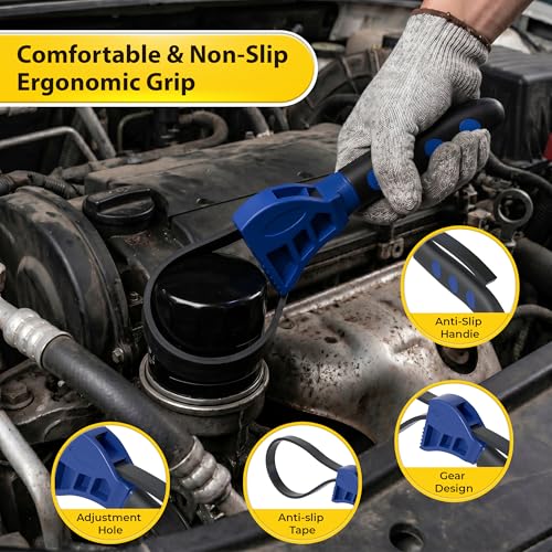 2-Pack Adjustable Rubber Strap Wrench Set, 8" & 6"- Heavy Duty Non-Slip Oil Filter Wrench & Jar Opener Tool, Multi-Purpose Strap Wrench for Pipes, Plumbing, Bottles & Automotive Repair