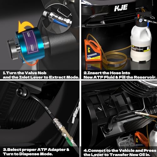KJE 10L Transmission Fluid Pump and Oil Extractor Tool Kit, Pneumatic Transmission Fluid Pump, 2-Way Vacuum Fluid Evacuator Kit with 15 PCS ATF Filler Adapters and 5 Hoses for Automotive Use