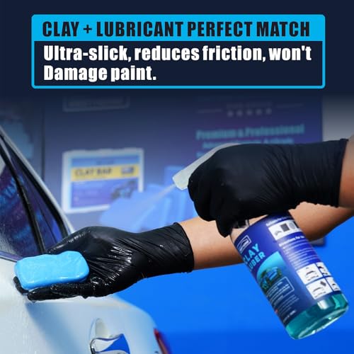Clay Bar and Luber Kit, 4 Pack (4x100g) + 16.9 fl. oz | Auto Detailing, Lubricant Spray Included, 4 Pack Microfiber Cleansing Towel, Complete Kit