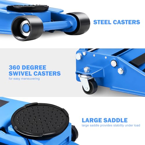 DNA Motoring Low Profile Hydraulic Trolley Service/Floor Jack, 3 Ton (6000 lbs) Capacity, Lifting Range 3"-20", Blue, TOOLS-00475 - color: Blue, style: 3 ton