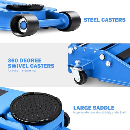 DNA Motoring Low Profile Hydraulic Trolley Service/Floor Jack, 3 Ton (6000 lbs) Capacity, Lifting Range 3"-20", Blue, TOOLS-00475 - color: Blue, style: 3 ton