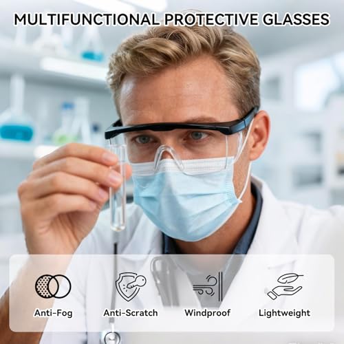Safety Goggles Protective Eyewear Goggles, Anti Droplet Debris Googles for Work Lab - color: Clear Lens-6p