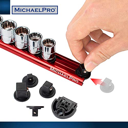 MichaelPro 3-Piece Aluminum Socket Organizer Rail Set- 1/4-inch, 3/8-Inch, and 1/2-Inch Drive Tool Socket Organizers Hold 46 Sockets, Heavy Duty Socket Storage | MP014001 - style: Non-Magnetic