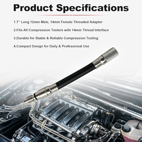 5608 12mm Compression Tester Adapter Compatible with Ford 4.6L, 5.4L, 6.8L 2008 and Newer 3-Valve Engines with 12mm Spark Plugs