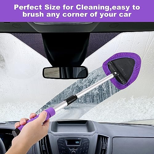 XINDELL Interior Windshield Cleaner Tool, 24" Long Reach Car Glass Cleaner with Microfiber Pads, Extendable Handle for SUV Truck Slanted Windshield & Hard-to-Reach Areas