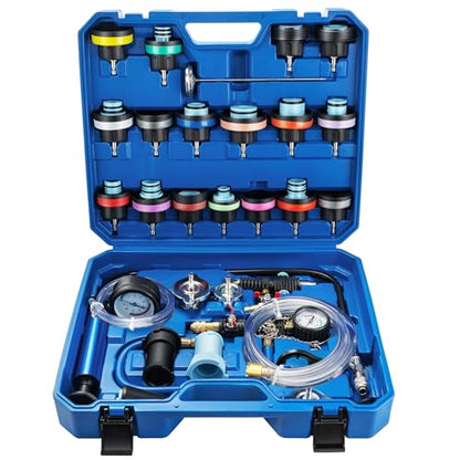 VTG VOGTEN 28PCS Coolant Pressure Tester & Vacuum Refill Kit,Radiator Pump Pressure Tester Kit for Automotive Cooling System Water Tank Leakage Detection - color: Blue