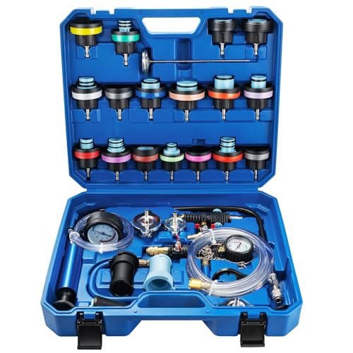VTG VOGTEN 28PCS Coolant Pressure Tester & Vacuum Refill Kit,Radiator Pump Pressure Tester Kit for Automotive Cooling System Water Tank Leakage Detection - color: Blue