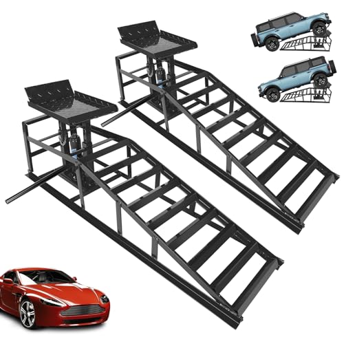 3 Ton Hydraulic Car Ramps, 2PCS Heavy Duty 6600 lbs Vehicle Lifts with Adjustable Height 9.8"-15", Steel Portable Ramps for Oil Change, Auto Repair, Garage & Home Maintenance - color: Black, size: 3T Black