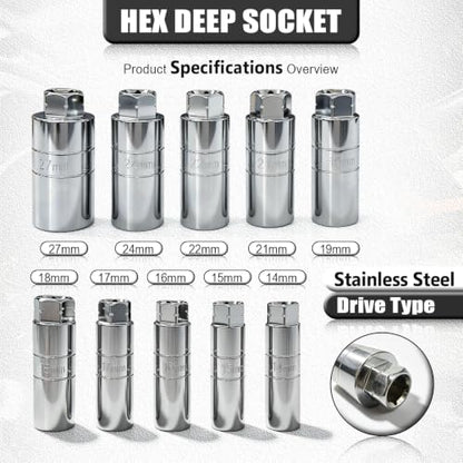 43PCS Strut Socket Set, Strut Nut Socket Shock Absorber Socket with Ratchet Wrench & Adaptor, Suspension Top Mount Nut Installation Removal Automotive Tool for All Vehicles