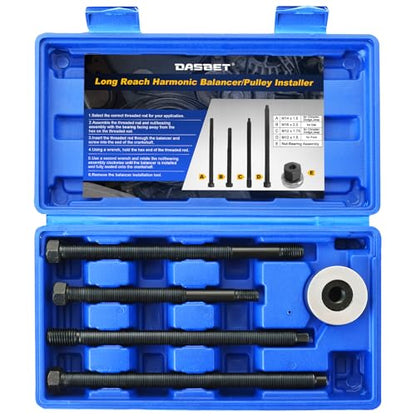 DASBET Long Reach Crank Pulley Underdrive Pulley Damper Installation Tool | 5PCS Harmonic Balancer Installer Set for Ford GM Dodge V8 V6 Engines Long Reach Pulley & Damper Installation