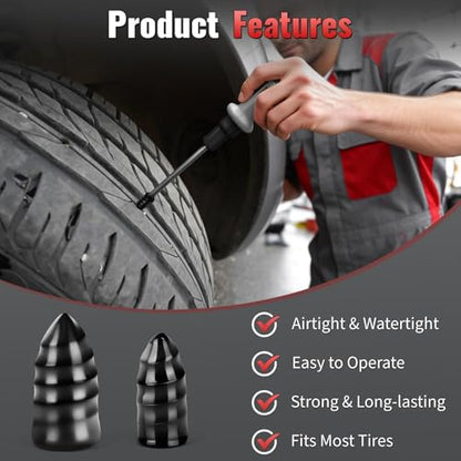 60 Pcs Tire Repair Rubber Nails Kit with 2 Sizes, Screw in Tire Plugs Tire Repair Kit with Screw, Vacuum Tire Repair Nails Screws Plug with Storagebox, for Car Truck Motorcycle