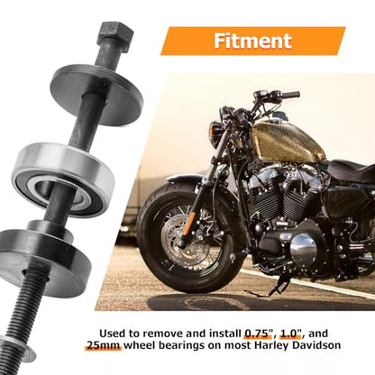 Motorcycle Wheel Bearing Removal & Installation Kit Compatible with Harley-Davidson 3/4", 1", 25mm Bearings