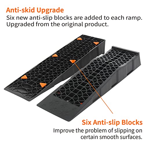 OULEME Low Profile Car Service Ramp with Anti-Slip Pads, 2-1/2" Lifting Height, 4 Pack, Portable for Lift Lowered Low Down Rise Clearance Racing Sports Car Vehicle Maintenance - size: L27.5" (4 PACK)
