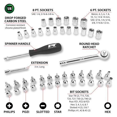 Performance Tool W1177 47pc Socket & Bit Set - size: 47-Piece (Pack of 1), style: Socket & Bit Set