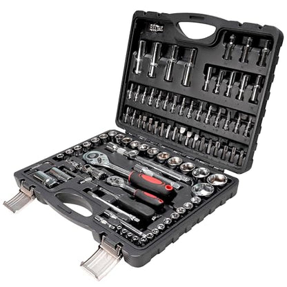 Socket Ratchet Wrench Set, 95PCS Socket Set, Mechanics Tool Set for Car | Metric, Deep & Shallow Socket Set with Universal Joint, Automotive Tool Kit with Case for Motorcycle, Home Repair