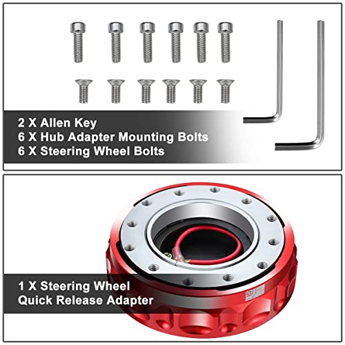 J2 Engineering J2-QR-ZTL-9070-RD Aluminum Low Profile Twist Lock Quick Release Steering Wheel Hub Adapter Kit 6 X 70mm / 6 X 74mm Bolt Pattern,Red
