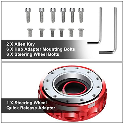J2 Engineering J2-QR-ZTL-9070-RD Aluminum Low Profile Twist Lock Quick Release Steering Wheel Hub Adapter Kit 6 X 70mm / 6 X 74mm Bolt Pattern,Red