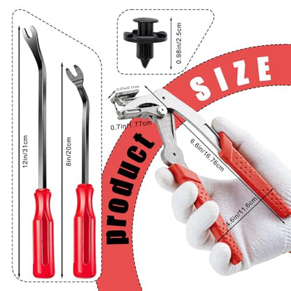 Car Clip Pliers, 4-in-1 Car Trim Removal Tool Kit with Clip Removal Pliers, 8in & 12in Fastener Tools, 20 Pcs Automotive Clips, 17-4 Stainless Steel, for Door Panel, Bumper, Fender Fastener Removal