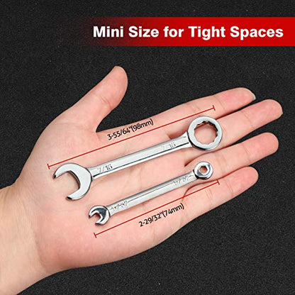 SPEEDWOX Mini SAE Wrench Set, 10-Piece, Open/Box End, Made of High Carbon Steel, Heat Treated for Strength and Durability - size: Combination SAE 10-Piece
