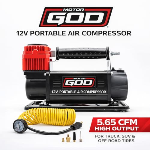 12V Portable Air Compressor 5.65 CFM – Heavy Duty Battery Clamp Tire Inflator for Truck, SUV, 4x4 Off-Road & Overlanding – Fits 35 Inch Tires – 150 PSI with Gauge & Storage Bag