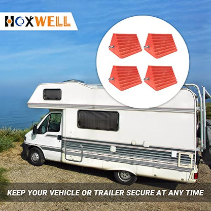 HOXWELL Premium 4 pcs Heavy Duty Wheel Tire Chocks, Vehicle Chocks with Eyebolt for Travel Trailers, Camper, Truck, Car and ATV 4 Pack, Orange - color: Orange-4 pcs