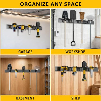 Garage Tool Organizer Wall Mount, 48inch Heavy-Duty Garage Storage System and Garden Tool Organizer with 6 Adjustable Double Hooks for Shovel, Snowboard, Yard Tools and Shed - size: 48"-6double hook