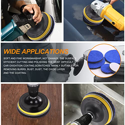 4 Sizes Microfiber Polishing Buffing Pads Kits Removing Wax with 3" 4" 5" 6" Hook and Loop Backing Pads Buffer Pads Microfiber Wax Applicator for Car Polishing Waxing and Cleaning