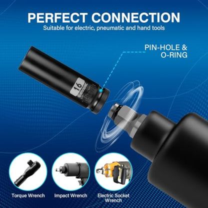 1/2 Inch Drive x 16mm Deep 6PT CR-MO Impact Socket for Removing Axle nut | Metric Socket,6-Point Radius Corner Design,Two Size Markings,Square Chamfered Opening,For Removal of Axle Nut - size: 16 mm, style: 1/2" Drive Deep Socket