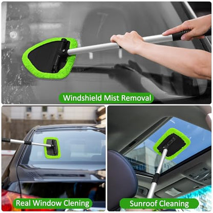 Beieverluck 20 Pieces Windshield Cleaner Tool, Inside Car Windshield Cleaning Tool with 12 Microfiber Pads, 4 Spray Bottle, and Extendable Handles Car Window Cleaning Tool Kit, Green - color: green