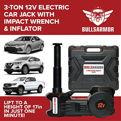 BullsArmor Electric Car Jack Kit (Lifting Height Range: 5.9-17.7 inches) Jack Hydraulic 3-Ton 12V with Impact Wrench & Inflator for All Car Sedan SUV MPV Pickup Truck Tire Changing Garage Repair Kit