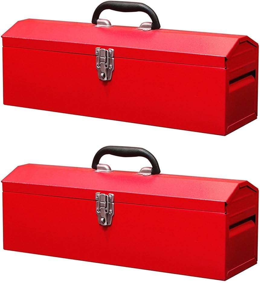 19in Portable Tool Box, 2pack Metal Tool Box, Ideal for Trailer, Mechanic, DIY-ers, Car Toolbox, Workshops, Garages, Repair Shops,Red - size: 2P-19in-Red