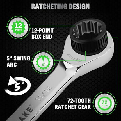 24-Piece Combination Ratchet Wrench Set, Metric (6-18mm) & SAE (1/4''-3/4'') Wrenches Set, 12-Point 72-Tooth Ratchet Spanners with Magnetic Base Organizer, Chrome Vanadium Steel for Auto Mechanic Tool - style: Ratchet Metric & SAE