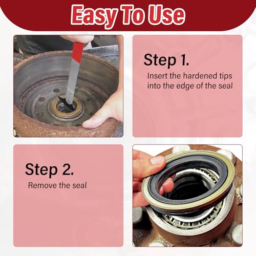 Seal Puller, Oil Seal Removal Tool with Dual Hook Tips, Heat-Treated Steel | Universal, Crank Seal Installer and Remover, for Car, SUV, Light Truck and Machine Repair, Non-Slip Handle, Heavy-Duty Tool - color: Red