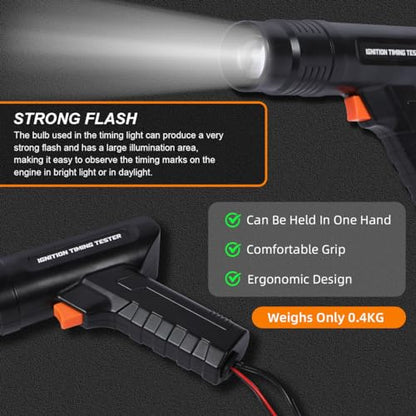 DUOYI Timing Light Automotive Engine Timing Lights 12V Ignition Timing Light with Strobe Lamp Inductive Timing Tool Kit Reverse Polarity/Overload Protection Ignition Timing Tool with 10ft Test Lead