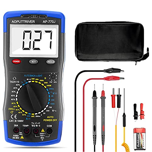 Digital Multimeter AP-770J Automotive Multimeter Engine Analyser Manual Ranging NCV Multi Tester Measure Voltage/Current/Resistance/Temp/RPM/Dwell Angle with Data Hold+Backlight+Auto Off+℃/℉