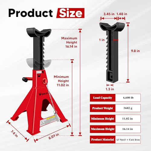 3 Ton Car Jack Stands Adjustable Auto Floor Jackstands with Double Locking and Large Foot Base for Lifting SUVS, Heavy Duty Carbon Steel Wider and Thicker Upright Rod 6,600 lb Capacity 2 Pack - size: Upgraded 3-Ton Jack Stands