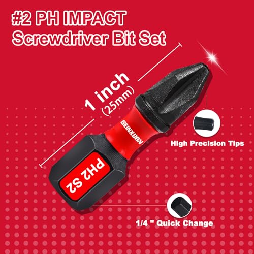 Geinxurn Impact Tough #2 Phillips 1 in. Insert Driver Bits,30Pack Bulk PH2 Screwdriver Bits Set - size: 1"-PH2-30PCS