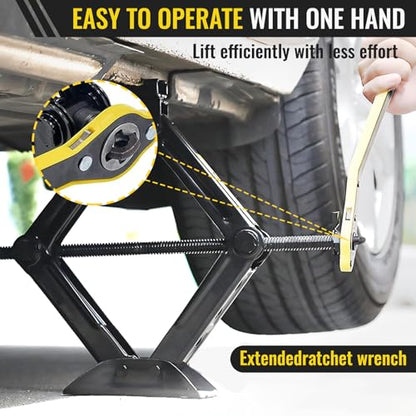 Car Jack Kit, Scissors Jack car, Max 2 ton (4,409 lb) Capacity, tire Jack Tool kit, Power Saving Ratchet Handles, Steel Scissors for tire Wrenches only, for Emergency use only