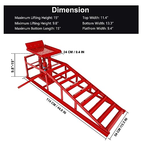 2-Pack 5 Ton Low Profile Hydraulic Car Ramps with Built-in Jack, Adjustable Vehicle Lift Service Ramps, 9.8" to 15" Height Range, Heavy Duty Steel Ramps for Oil Changes, SUVs & Light Trucks - color: Red