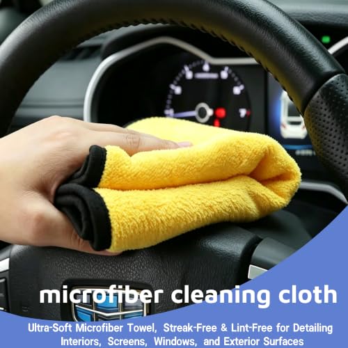 Riomh 9 Pcs Car Detailing Brushes Kit, Car Interior Cleaning Supplies with Cleaning Gel | car detailing brushes, cleaning gel & microfiber cleaning cloth, Safe for leather, vents, dash. Ideal for truck, auto, RV
