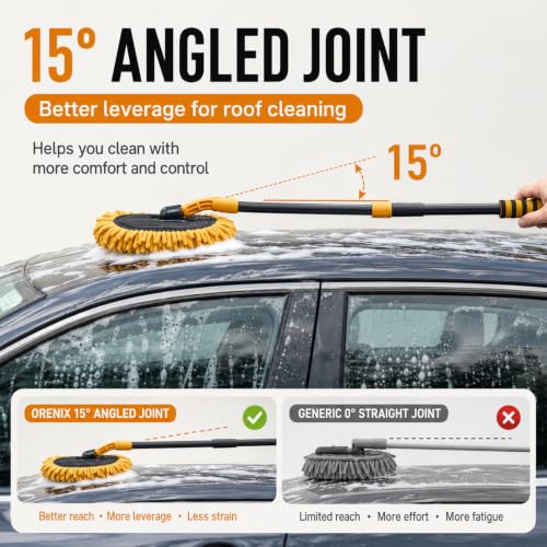 Extension Pole Car Wash Mop with Long Handle, Microfiber Car Wash Brush | Telescopic long-reach mop, 49 in reach, 15° angled head, reaches roofs scratch-free, wet or dry, cars, SUVs, RVs & boats