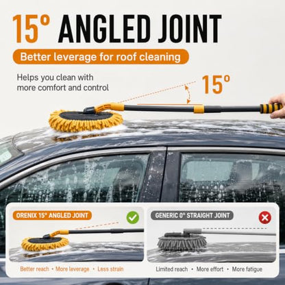 Extension Pole Car Wash Mop with Long Handle, Microfiber Car Wash Brush | Telescopic long-reach mop, 49 in reach, 15° angled head, reaches roofs scratch-free, wet or dry, cars, SUVs, RVs & boats