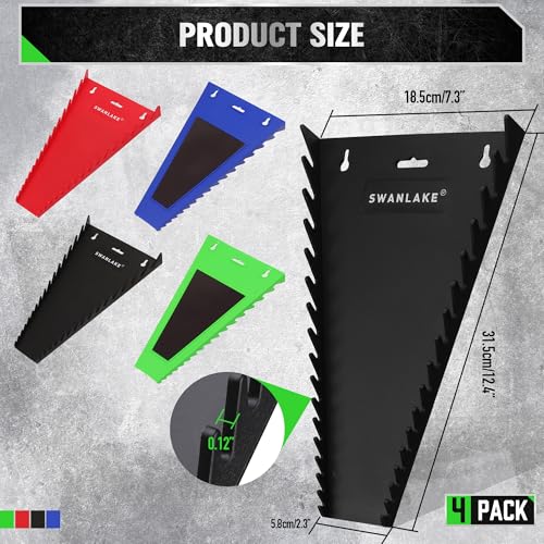 Magnetic Wrench Organizer 4-piece, Wrench Rack Tool Trays SAE (1/4" to 1-1/16"), Metric (6mm to 24mm), 64-Slot Drawer Storage Tools, Wrench Set Holder - color: 64-Slot Multi-Color