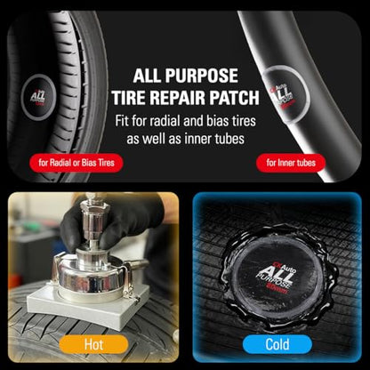CKAuto 100 pcs All Purpose Round Tire Patches Heavy Duty Assortment | Multi-Purpose Tire Patch Kit for Inner Tubes & Tubeless Tires, Tight Vulcanized Seal Fits Cars Trucks Motorcycles Bikes - size: Mix 100pcs