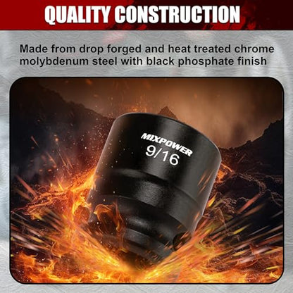 MIXPOWER 12-Piece 3/8" Drive Stubby Impact Socket,CR-MO,5/16"-1",6-Point,SAE,Radius Corner Design, Axle Nut Impact Grade Socket for Easy Removal - size: 3/8" Drive / SAE Set